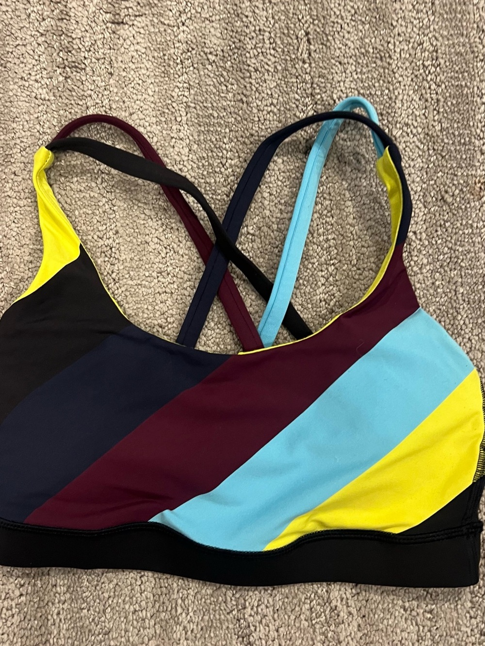 Lululemon Multicolor Striped Sports Bra - Blue, Yellow, Burgundy, Black size 2